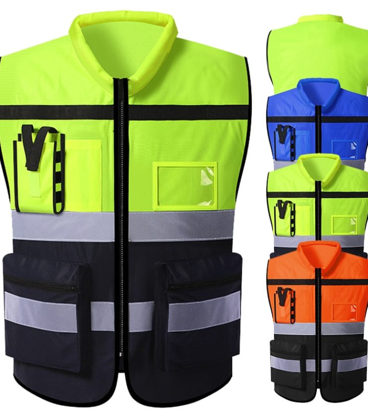 Reflective Safety Vest with Pockets and Zipper